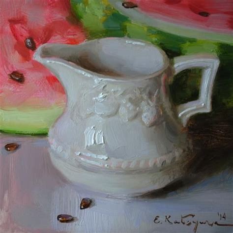 Daily Paintworks Creamer And Watermelon Original Fine Art For