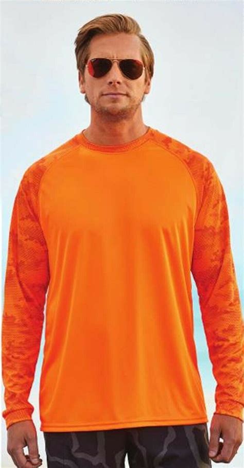 Sun Protection Long Sleeve Dri Fit Safety Neon Orange Shirt Camo Sleeve