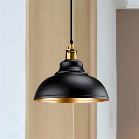 1 Bulb Domed Drop Pendant Industrial Black Finish Metal Hanging Ceiling