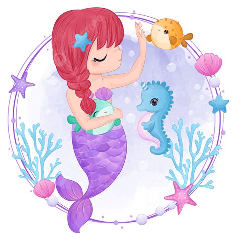 Little Mermaid Vector Hd Images Cute Little Mermaid In Watercolor