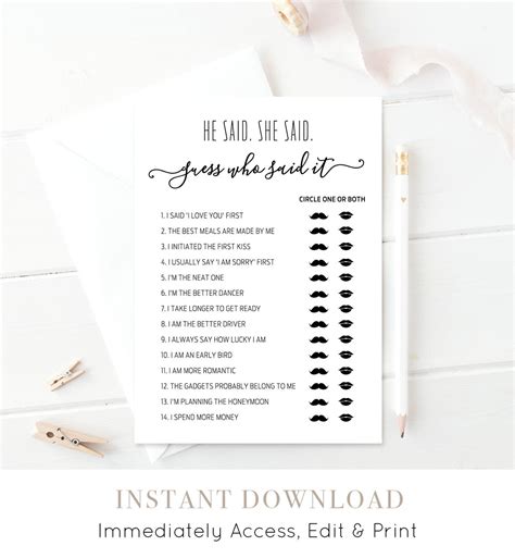 Learn how to say it correctly every time with ronnies quick and easy chart. He Said She Said Game | Printable Bridal Shower Game ...