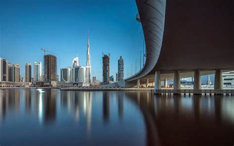 Download Wallpapers Downtown Dubai 4k Bridge Reflections Dubai Uae