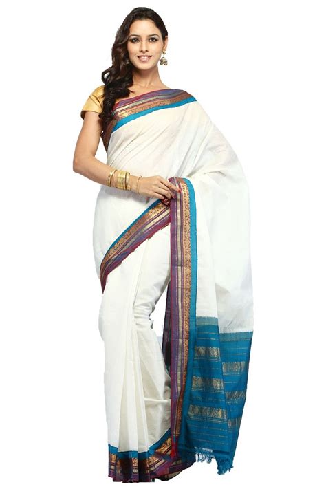 Hand Woven White Gadwal Pure Silkandcotton Sari Cotton Fashion Silk