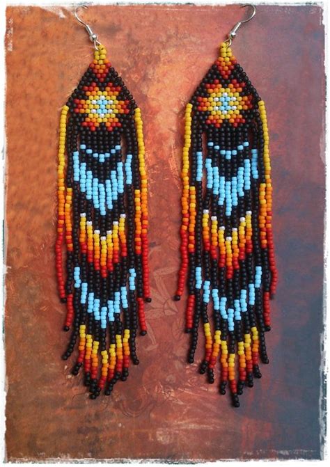 Extra Long Native American Beaded Earrings Fringe Bead Earrings Dangle Long Beaded Earrings