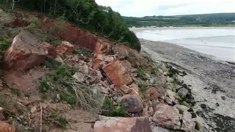 Drone Footage Reveals Fresh Landslide Near Beach Where Rocks As Big As