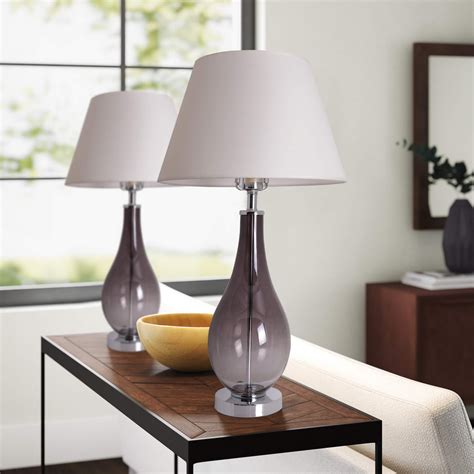 Table Lamps For Living Room Set Of 2 Gray Ombre Glass 28 Inch Bedside