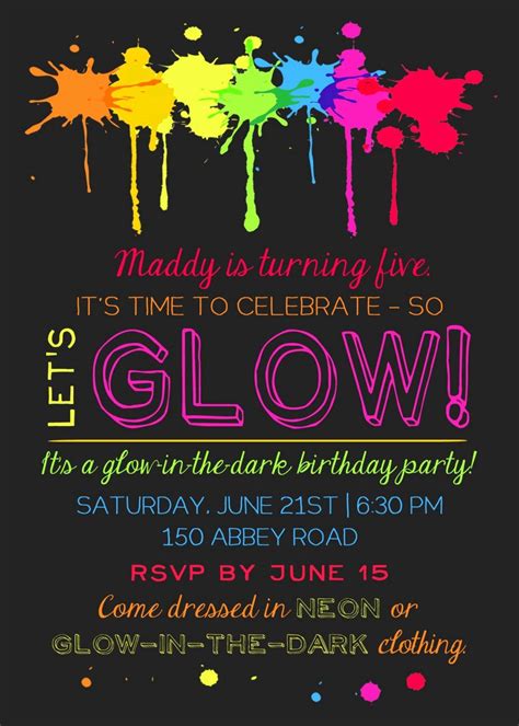 Glow Party Invitation Template Awesome Printable Glow In The Dark Theme