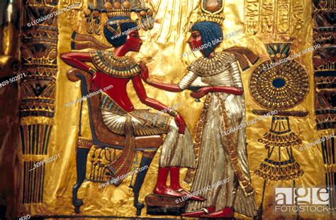 Golden Throne Of Tutankhamun Depicting The Pharaoh And His Wife