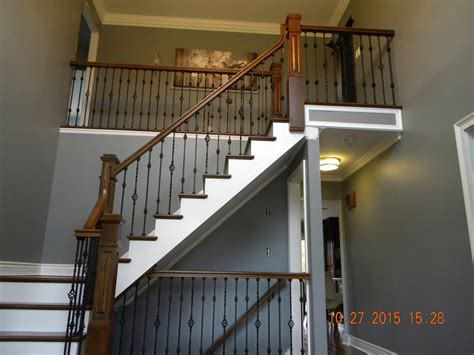 Wood Stairs And Rails And Iron Balusters Hardwood Stair Replacement