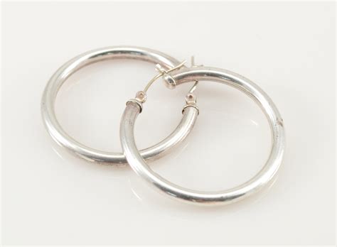 G Solid Silver Medium Size Hoop Sterling Earrings Tested Sterling Property Room