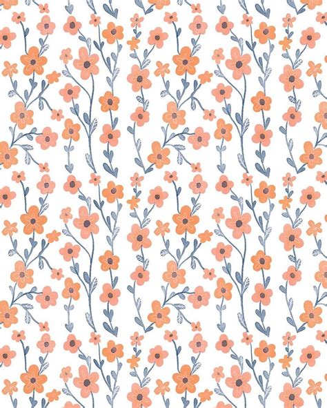 Orange Blue Flower Pattern By Chotnelle Flower Background Wallpaper