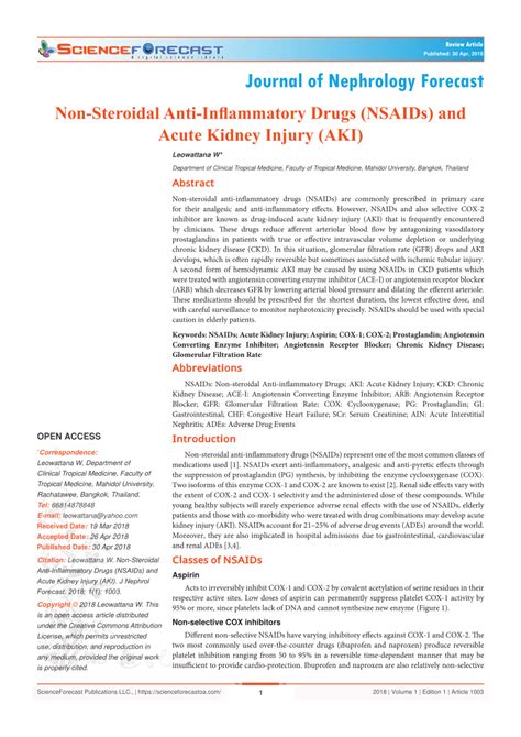 Pdf Non Steroidal Anti Inflammatory Drugs Nsaids And Acute Kidney