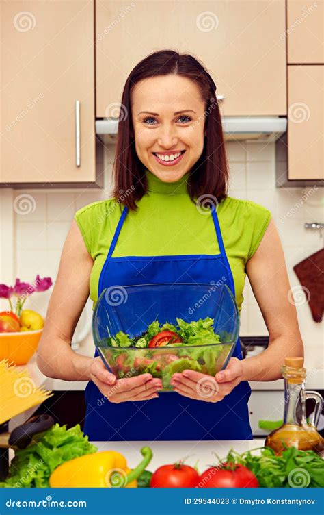 Housewife Holding Bowl Of Fresh Vegetable Salad Stock Image Image Of Organic Cook 29544023