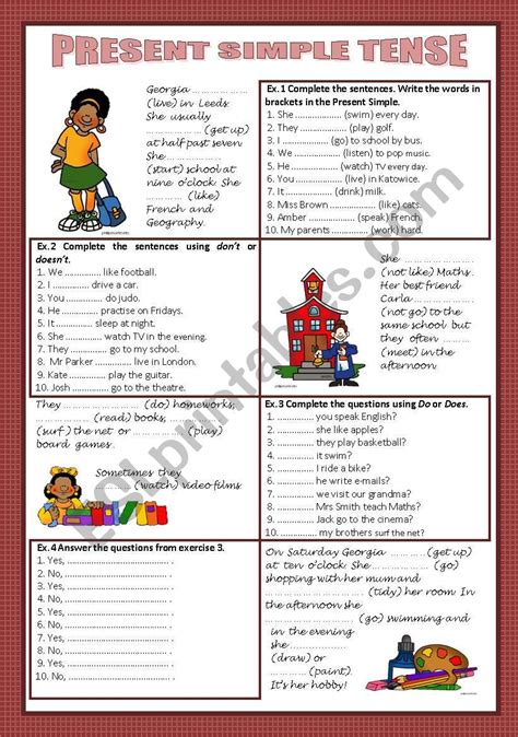 Present Simple Tense Worksheet With Answers