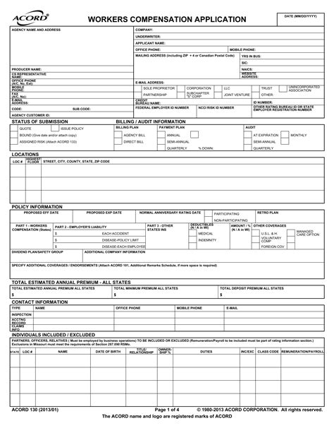 Fillable Workers Comp Acord Form Printable Forms Free Online