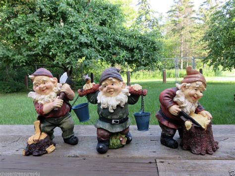 Statues of priapus were common in ancient greece and rome, standing in gardens. WOODLAND GARDEN GNOMES SET OF 3 WORKING IN FOREST CHOPPING ...