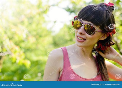 Woman Wearing Sunglasses Outdoors Stock Photo Image Of Face Adult
