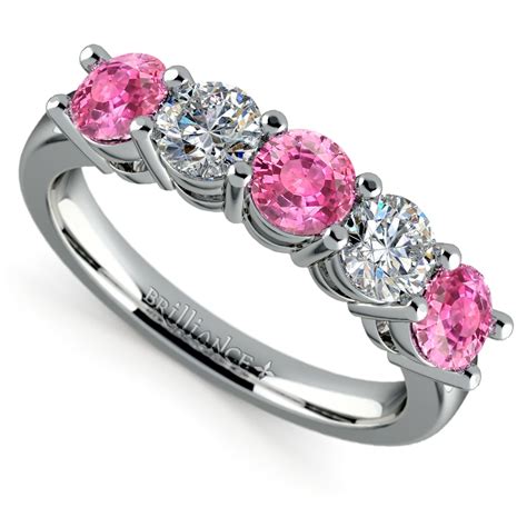 Five Stone Pink Sapphire And Diamond Ring In White Gold 1 12 Ctw