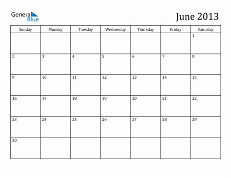 June 2013 Monthly Calendar Pdf Word Excel