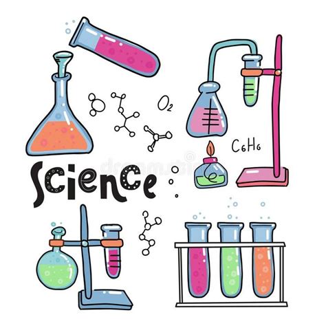 Hand Drawn Color Chemistry And Science Icons Set Collection Of Laboratory Equip Ad Icons