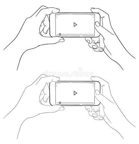 Hands Holding Phone Sketch Style Stock Vector Illustration Of