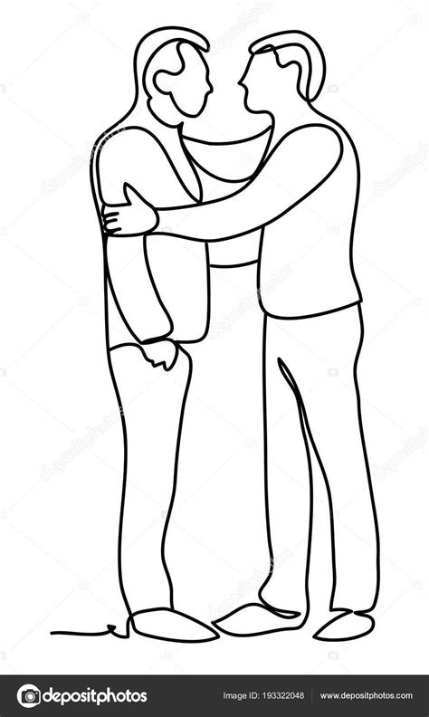 Hombres abrazándose Dibujo continuo de línea Aislado en la espalda