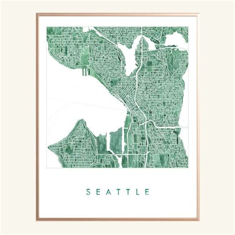 Downtown Seattle Map Watercolor Print Washington City Block Etsy Seattle Map Downtown