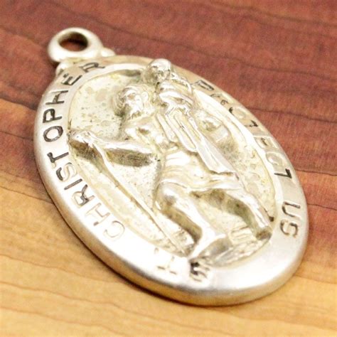 Saint Christopher Protect Us Vintage Sterling Religious Medal Etsy