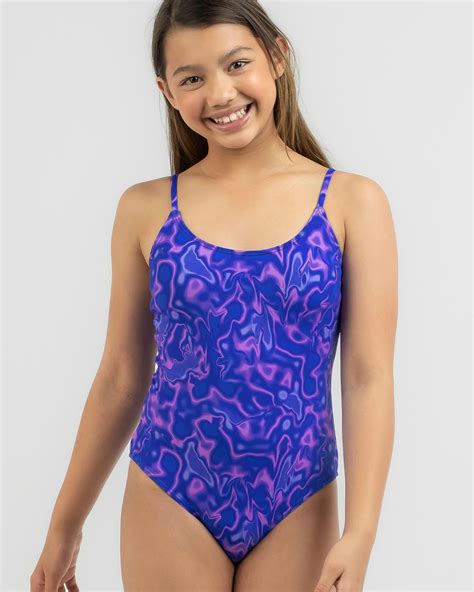 Topanga Girls Electra One Piece Swimsuit In Blue Purple Fast