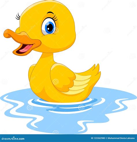 Cute Cartoon Duck Swimming Funny And Adorable Stock Illustration