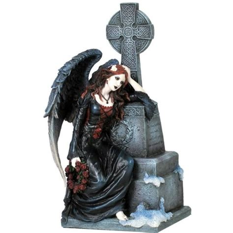 913 Inch Gothic Weeping Angel Sitting And Leaning On Grave Colorful