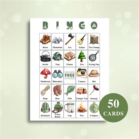 50 Printable Camping Bingo Cards Camping Themed Picture Etsy