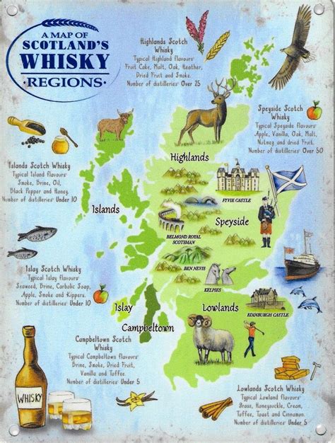 Scotland Whisky Regions Map Sign X Cm Metal Whiskey Advertising Wall