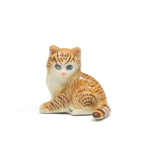 Miniature Animals Ceramic Brown Sitting Kitten Cat Figurine Etsy