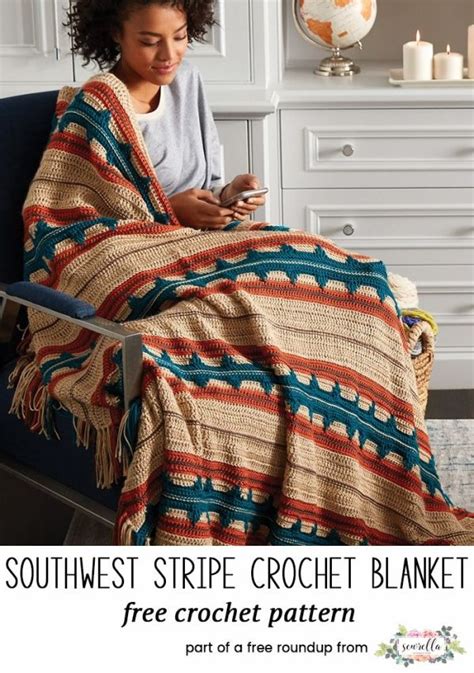 Crochet This Easy Southwest Stripe Afghan Blanket Throw With Fringe