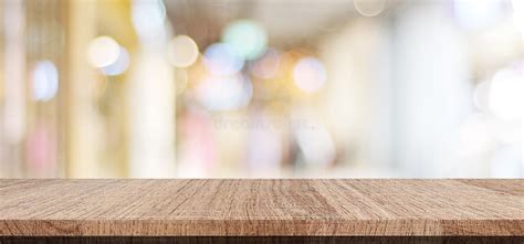 Empty Wooden Table Over Blur Store Background Product And Food Stock