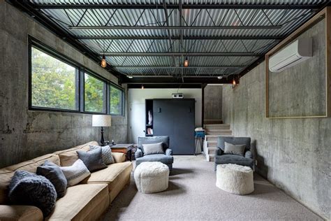 23 dramatic black ceiling ideas, dillon industrial basement new york by the cousins. Corrugated-metal-ceiling-basement-industrial-with-hanging ...
