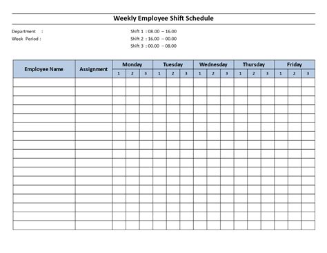 Weekly Employee 8 Hour Shift Schedule Mon To Fri Templates At
