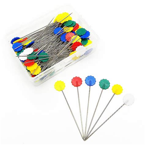 Homeholiday 100pcs Plastic Flat Head Pins Straight Quilting Pins Mixed Color Diy Sewing Needles