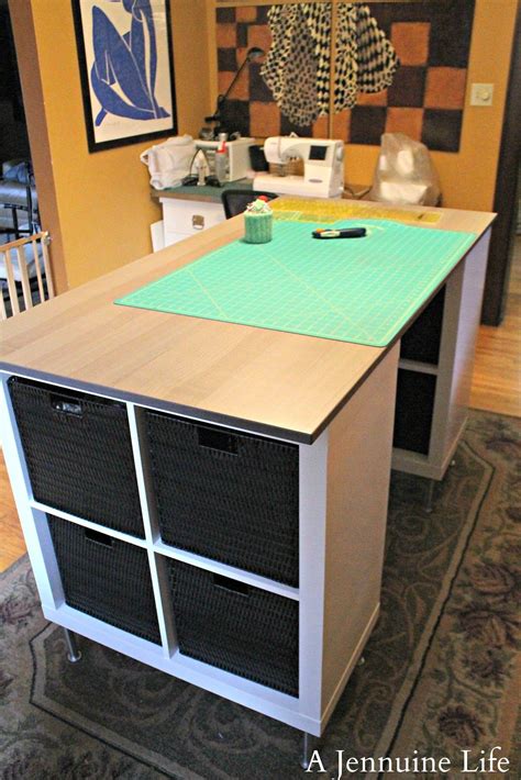 The tops are 3/4 thick plywood. A Jennuine Life: DIY Counter Height Craft Table | Craft table diy, Craft tables with storage ...