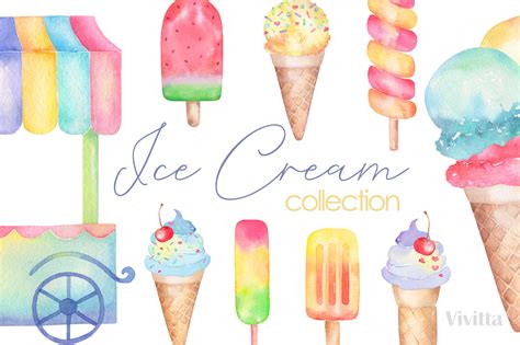 Ice Cream Watercolor Collection Clip Art By Vivitta TheHungryJPEG