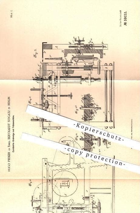 Original Patent Hugo Piesker Bernhardt Nogatz In Berlin 1886