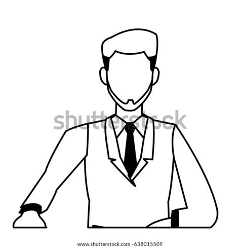 Portrait Character Business Man Suit Outline Stock Vector Royalty Free