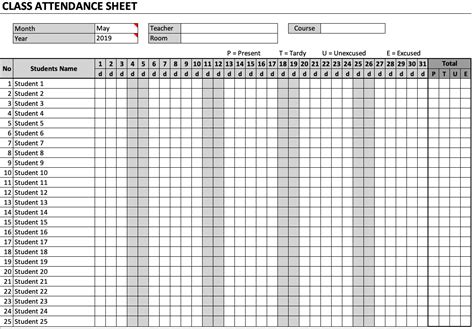Attendance Sheet With Names
