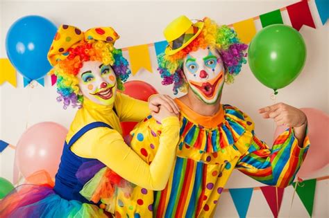 Premium Photo Funny Clowns At A Colorful Party