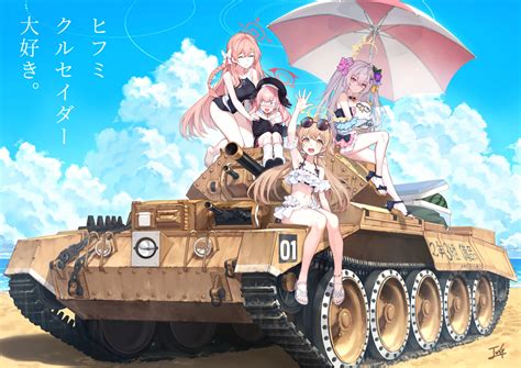 Masaüstü Blue Archive Tank Anime Girls Bikini Plaj 3500x2475