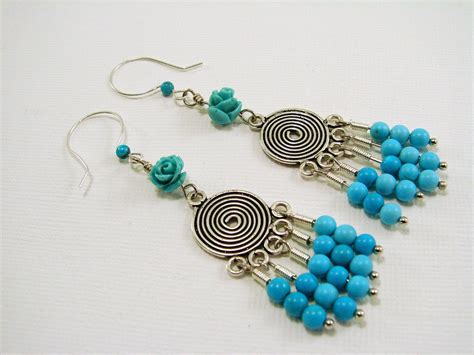 Turquoise And Sterling Silver Chandelier Earrings Etsy Etsy