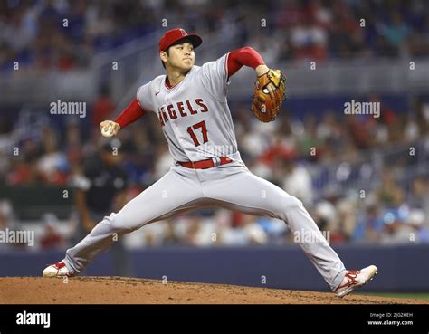 Shohei Ohtani Of The Los Angeles Angels Pitches Against The Miami