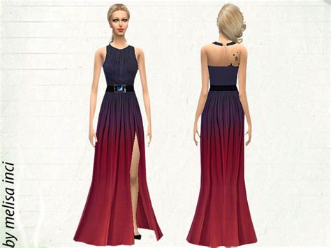 Halter Ombre Color High Slit Maxi Dress By Melisa Inci At Tsr Sims 4