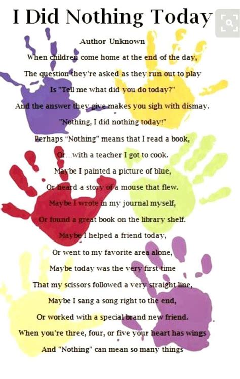 Poem I Did Nothing Today Author Unknown Via The Childrens Center